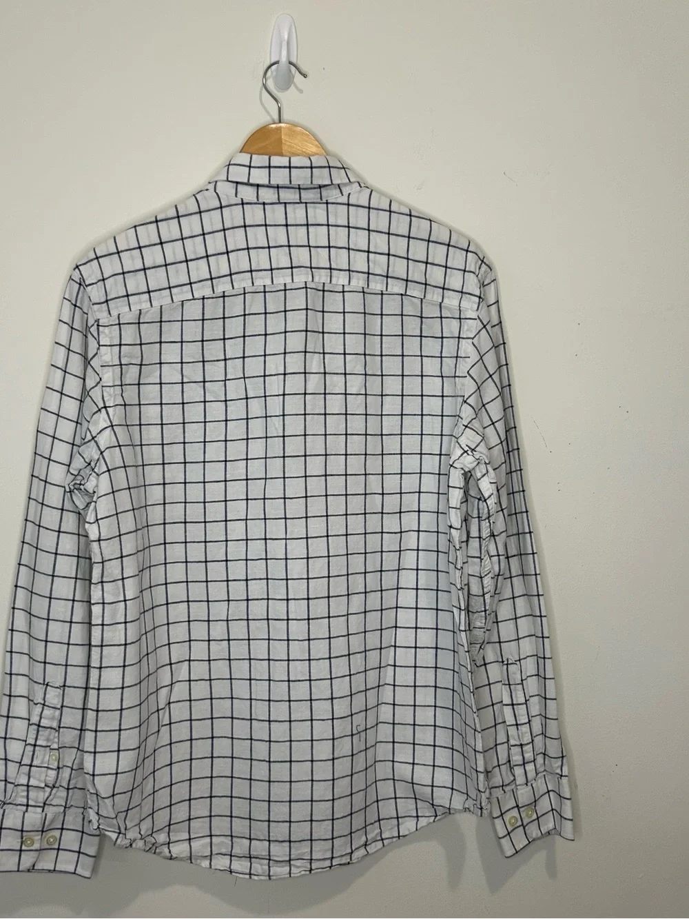 Banana Republic White Blue Windowpane Check Cotton Shirt Men's Large